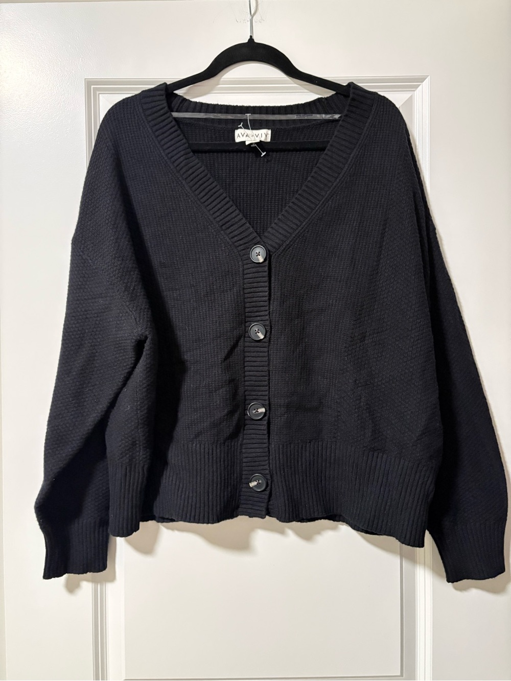 Ava & Viv Black V-Neck Button-Front Knit Sweater